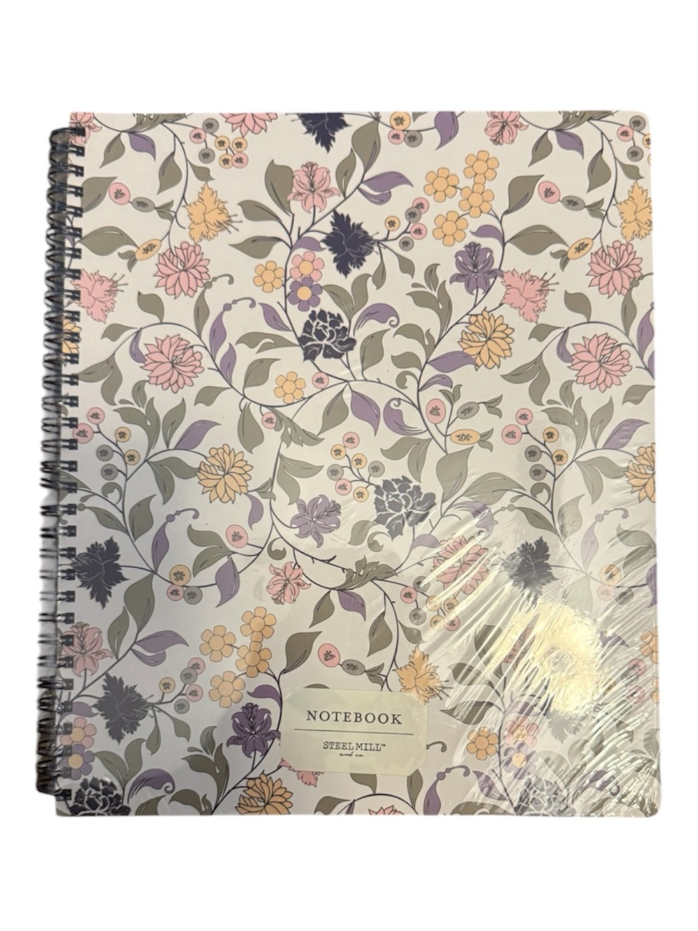 Floral Spiral Notebook - Cream with Pink, Purple & Yellow Flowers